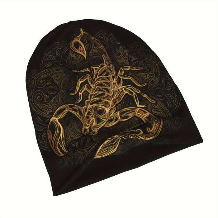 1pc Vintage Scorpion Skull Beanie Lightweight Polyester Spandex Blend Perfect for Outdoor Acti