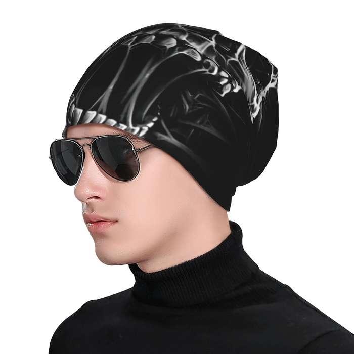 1pc Men's Gothic Skull Beanie Lightweight Windproof Polyester Hat for Spring Autumn Unique F