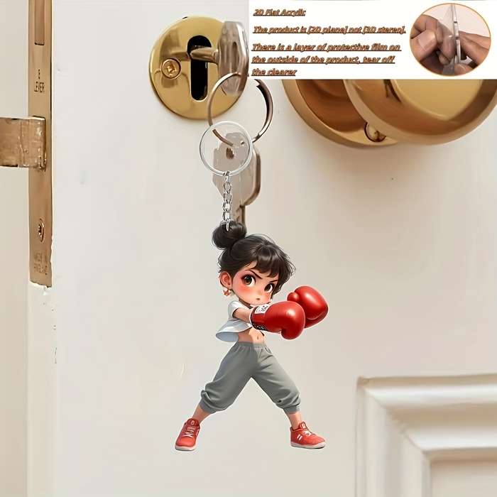 1pc 2D Flat   New Acrylic Keychain New Acrylic Female Boxing Pattern Theme Keychain Small and