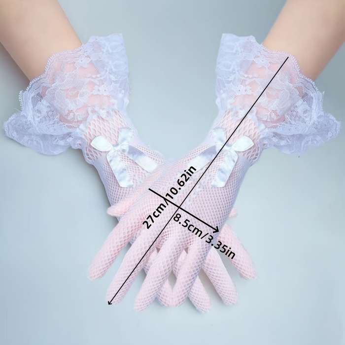 1 Pair Black One Size Lace Fishnet Gloves