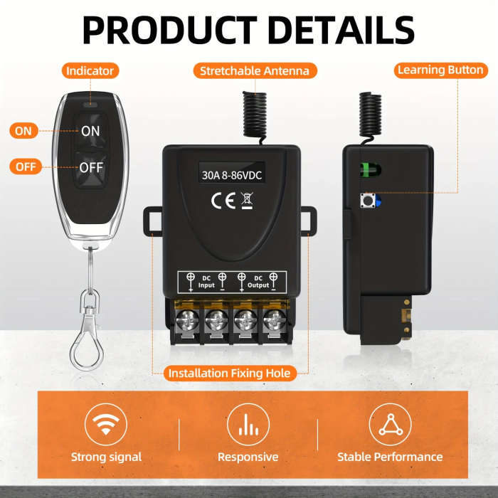 1pc Wide Voltage Wireless Remote Control Switch for Electric Vehicles and Bicycles Remote Control