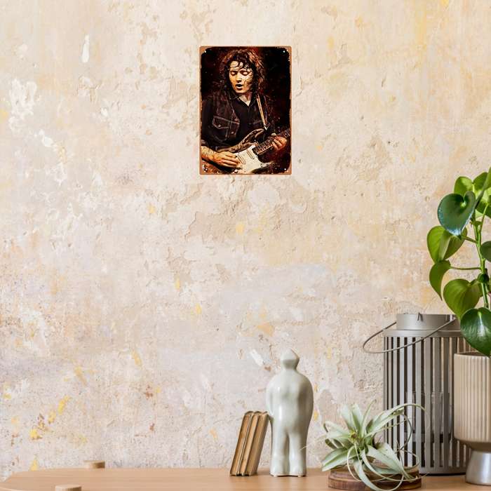1pc Vintage Rock Guitarist Metal Wall Art Watercolor Portrait Electric Guitar Energy Perfect Gi