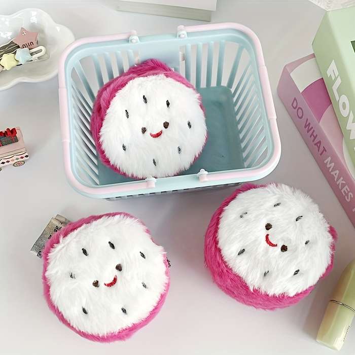 1pc Plush Coin Purse Dragon Fruit Shape Coin Purse Practical Storage Small Bag Mini Coin Pur