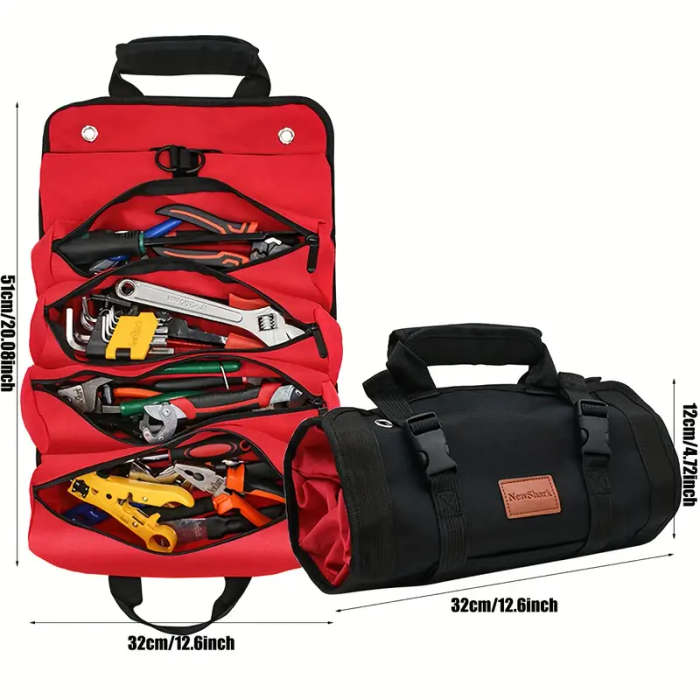 Portable Heavy Duty Tool Organizer Roll Up Bag with Detachable Pouch Suitable for Men and Women