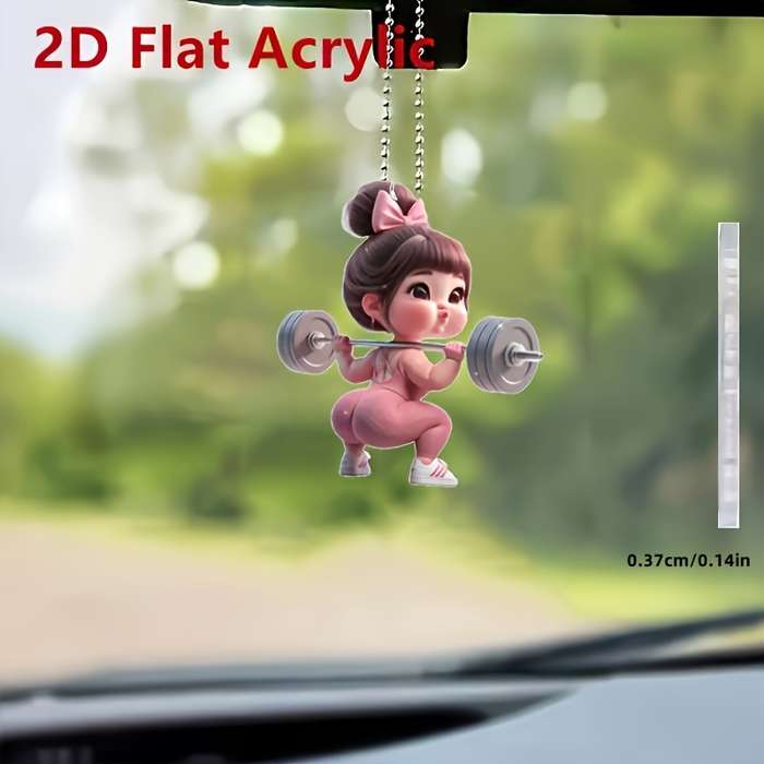 1pc 2D Flat  s  Acrylic Girl Lifting Barbell Fitness Acrylic Pendant Decoration Suitab