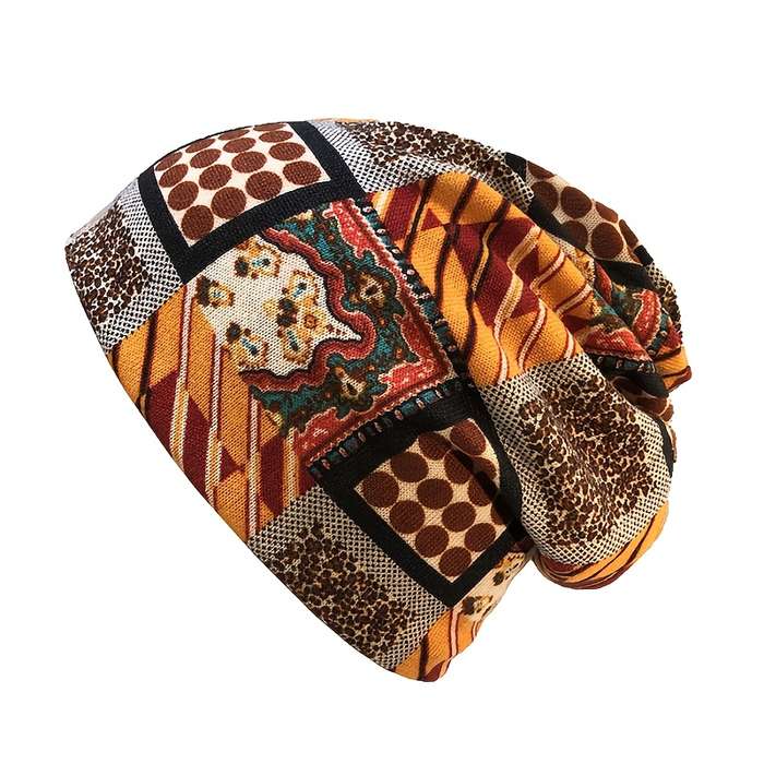 1pc Unisex Printed Beanie Hat Scarf Casual Style High Stretch Polyester with Elastane Light