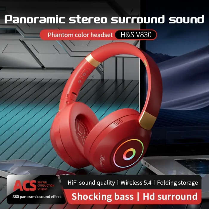 Wireless Headphones Panoramic Stereo Surround Sound Multi-Color Led Light