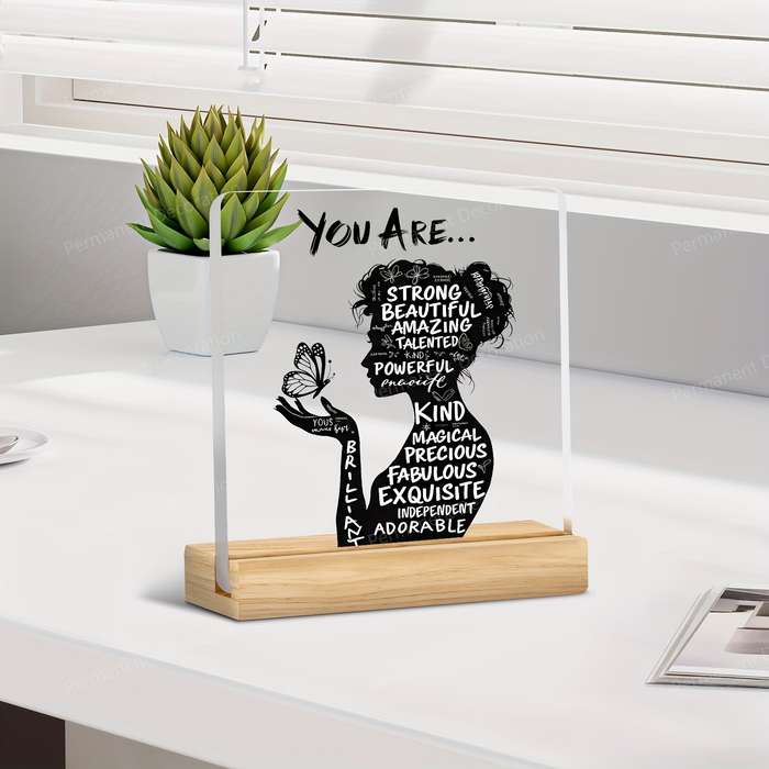 1pc 2D Flat   Inspirational Acrylic Desktop Decoration with Positive Affirmations "You Are Pow