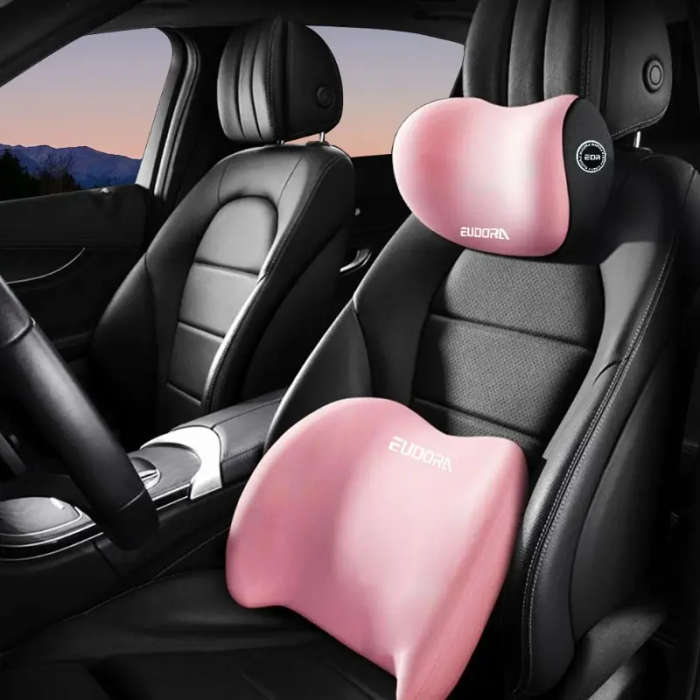 Car Headrest Lumbar Cushion Set Pink