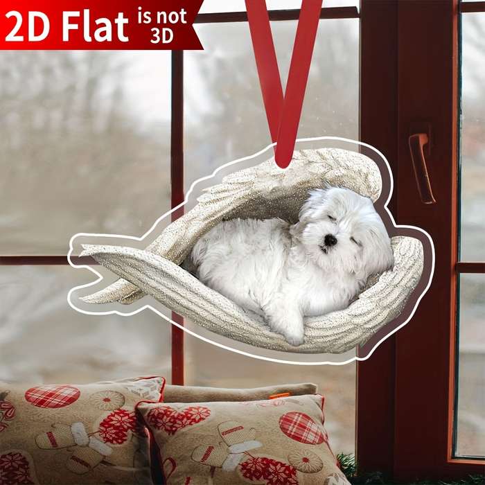 1pc 2D Flat    Acrylic Maltese Sleeping Angel Memorial White Puppy Dog Animal Pet Cute C