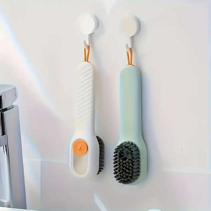 1pc Versatile Shoe Cleaning Brush with Easy-Dispense Liquid Dispenser Durable Medium Hardness Plasti