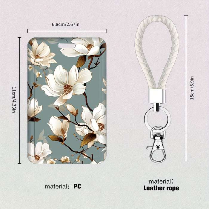 1pc A Card Holder for Doctors And Nurses Featuring a White Magnolia Flower Design Suitable for Bus