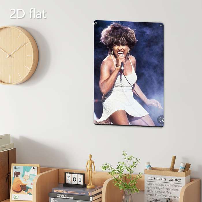 1pc 2D Flat  Tina Turner Wall Art Vibrant Stage Performance Metal Sign Pre-Drilled Holes W