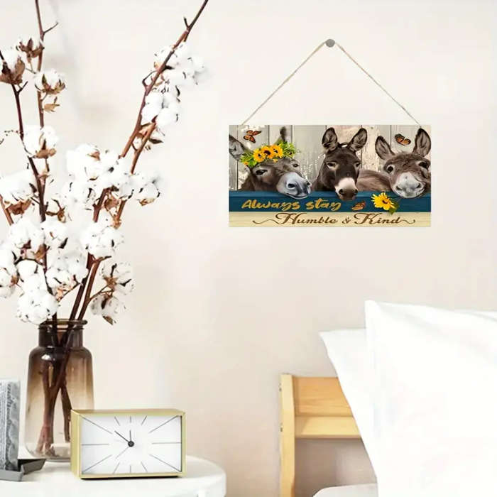 1pc Donkey Wall Art Always Stay Humble Kind Farmhouse Decor Wooden Wall Pediment Wood Crafted Home D