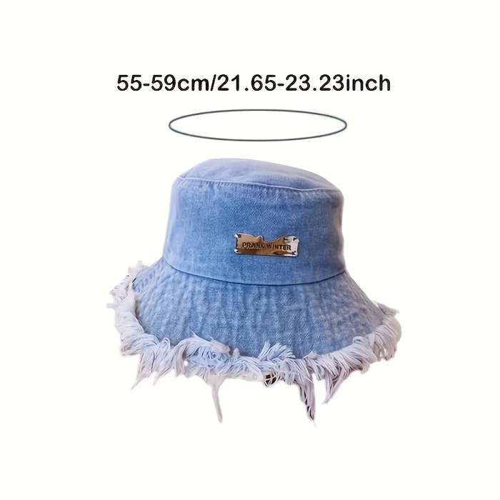 1pc Stylish Denim Bucket Hat with Letter Label Lightweight Versatile and Elastic Fisherman Hat