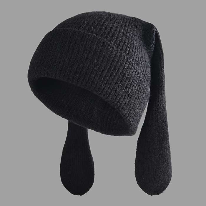 1pc Cozy Knitted Bunny Ears Beanie Hat for Women 100% Acrylic Stretchable Skull Cap with Brea