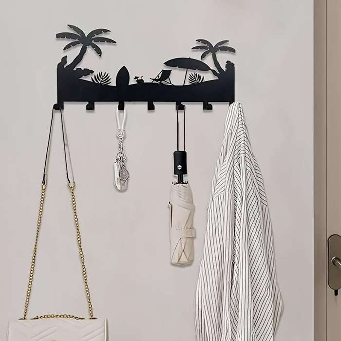 Tropical Beach Metal Key Hook RackWall-Mounted Key and Accessory StorageCoastal Palm Tree Desi