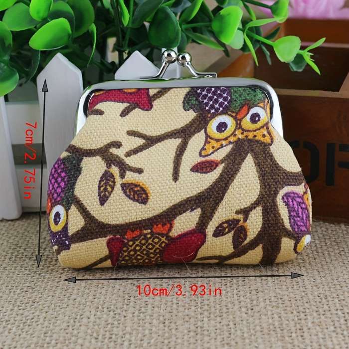 1pc Adorable Small Coin Purse Women's Canvas Owl Cartoon Coin Bag