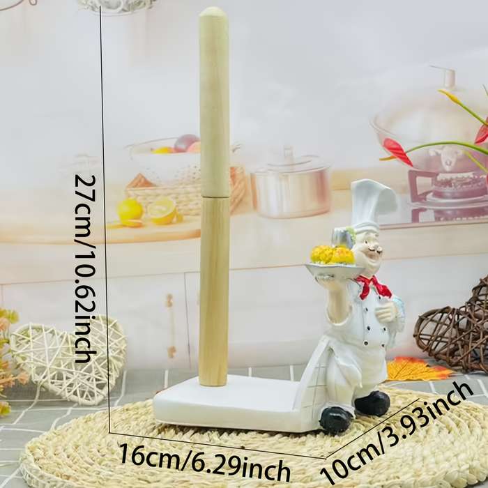 1pc Cartoon Chef Bread-Shaped Paper Towel Holder Resin Kitchen Decor with Red Hat Apron Fu