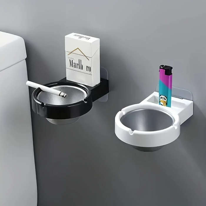1pc Wall-Mounted No-Drill Bathroom Ashtray Contemporary Circular Plastic Design Space-Saving