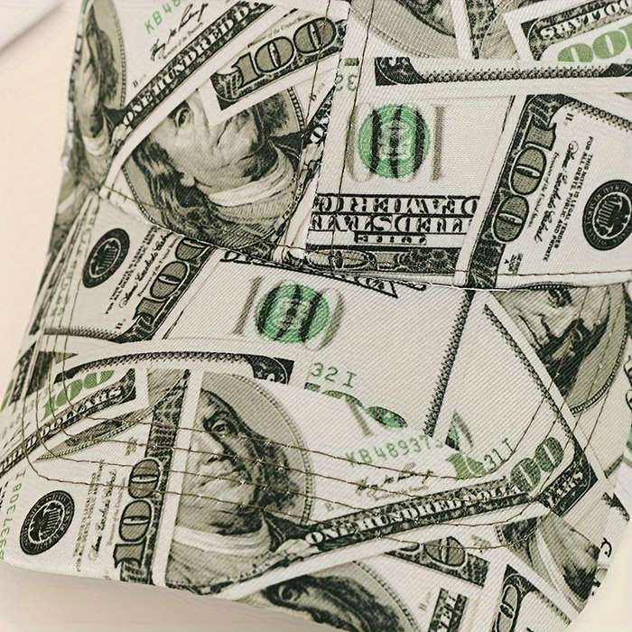 1pc Funky Money Print Baseball Cap 100% Polyester Lightweight Adjustable Hip-Hop Hat Unisex for Mus