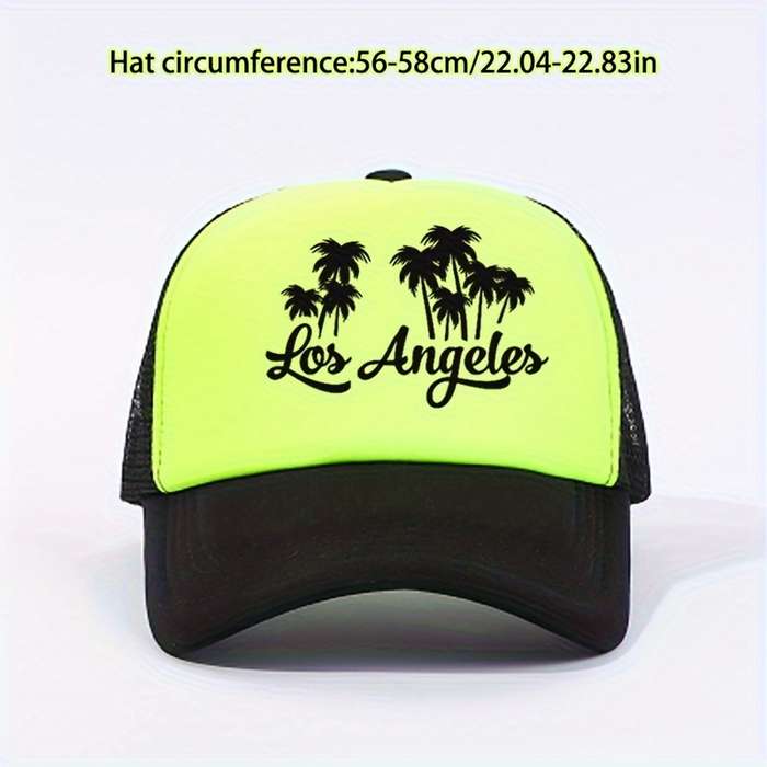 1pc Color Block Palm Trees Los Angeles Print Baseball Cap Y2K Trendy California LA Mesh Trucker Ha