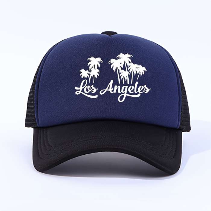 1pc Color Block Palm Trees Los Angeles Print Baseball Cap Y2K Trendy California LA Mesh Trucker Ha