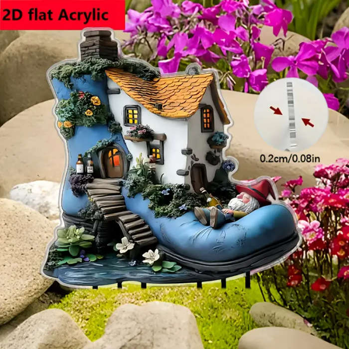 2D Flat 1-Pack Bohemian Style Dwarf House Acrylic Garden Plate