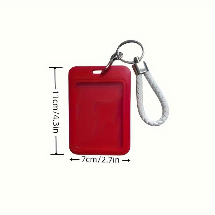 1pc Fashionable Macaron Solid Color Plastic Commuter Card Case with Keychain Hand Washable Non-D