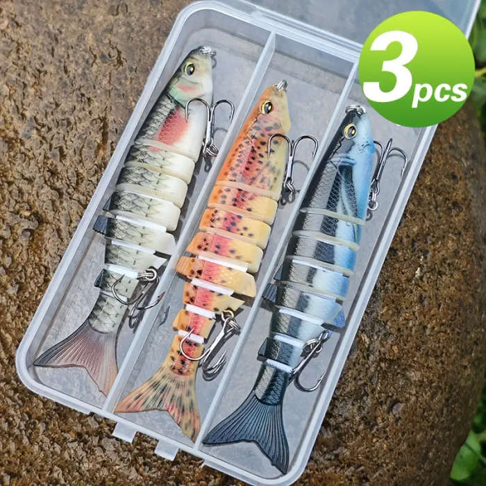 3pcs LureMaster Multi-Joint Fishing Lures Set ABS Hard Bait with UV Reflective Coating Assorted