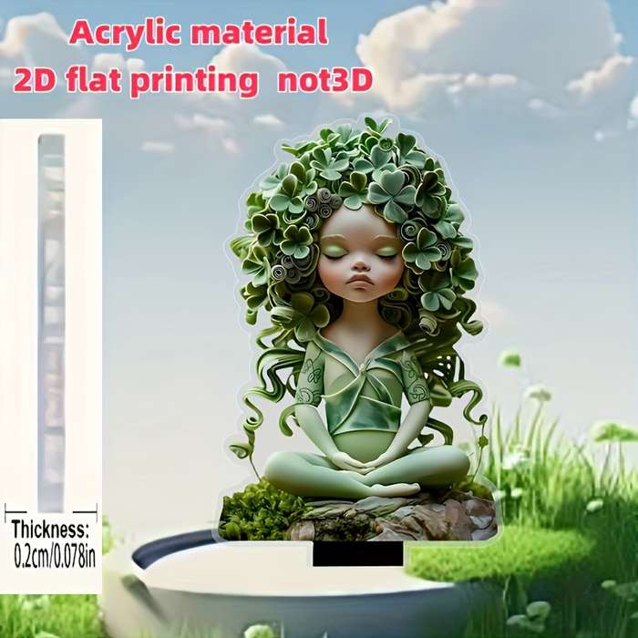 1pc 2D Flat   Bohemian Style Meditation Green Leaf Fairy Acrylic Material 24.99cm x 11.43cm Garde