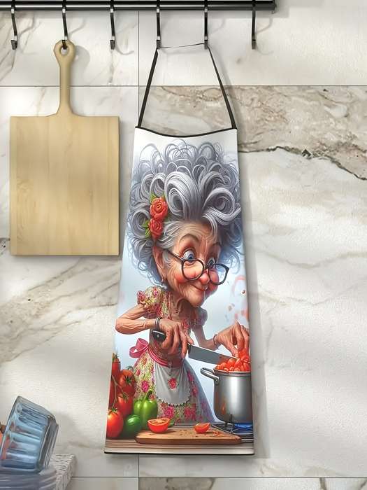 1pc Grandma Tomato Cooking Apron Soft Polyester Chef Apron with Adjustable Ties 59.69x80.01