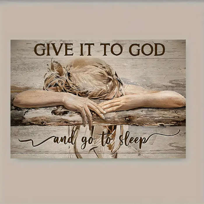 1pc Wooden Framed Canvas Painting Give It To God And Go To Sleep Canvas Wall Art Prints For Home Dec