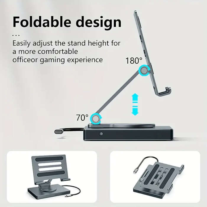 Multifunction Type C Docking Station and Adjustable Aluminum Tablet and Laptop Stand