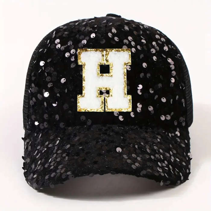 Fashionable Black 26 Letters Glitter Sequin Hat