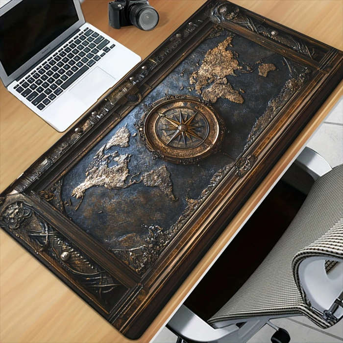 1pc 30x80cm Vintage Compass Design Mouse Pad Anti-Slip Durable Office Accessory