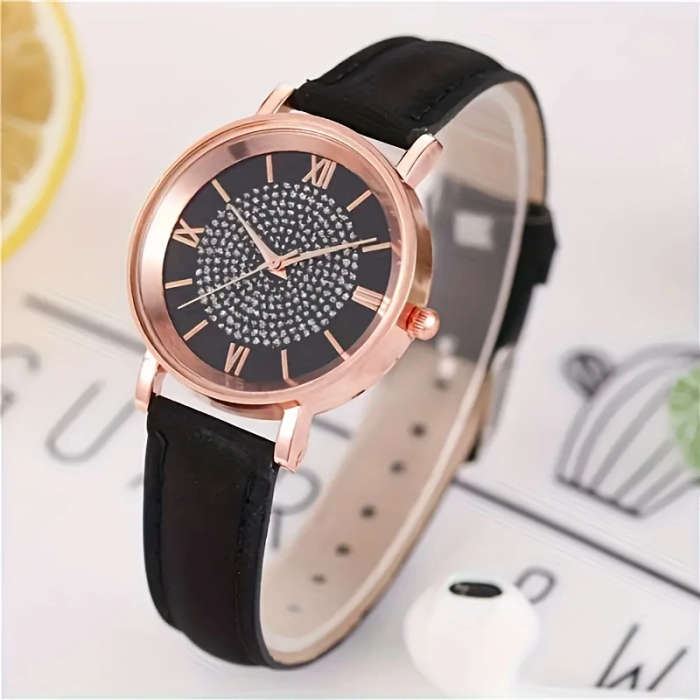 1pc Stylish And Versatile Casual Women'S Faux Leather Watch with a Starry Design Perfect for Elegant