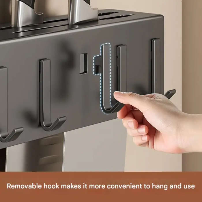 1pc Modern Wall-Mounted Kitchen Rack Carbon Steel Multi-Functional Utensil Holder 30cm
