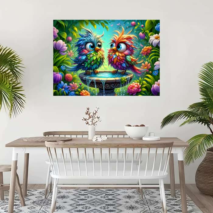 1000pcs Fluffy Birds DIY Jigsaw Puzzle Vibrant Whimsical Design with Colorful Feath