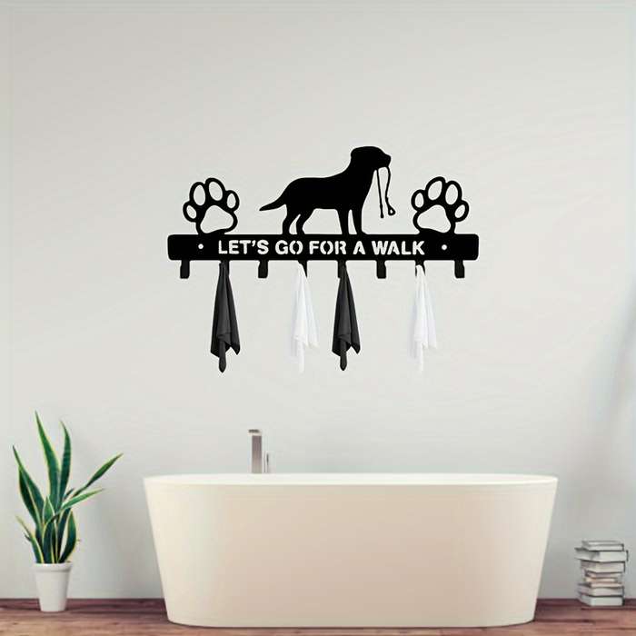 Contemporary Metal Dog Silhouette Key Hook Rack with Paw PrintsWall Mounted Key Holder for Entryw
