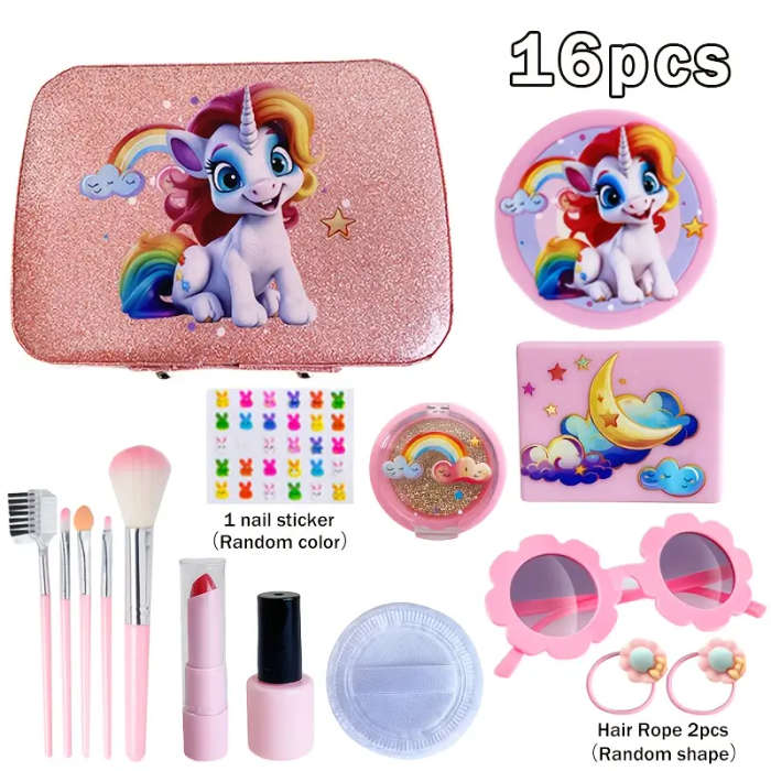 16pcs Play Makeup Set With Simulated Lipstick Powder Eye Shadow Nail Polish Blush And Other Toy Mode