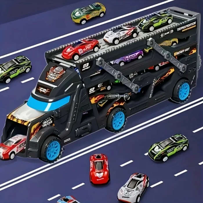 Black Transforming Toy Truck for Youngsters Foldable Launch Vehicle Cargo Transport Car Sliding Truc