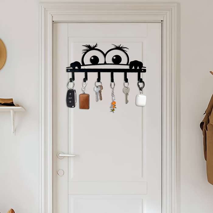 1pc Art Deco Style Metal Key Holder with Big Eyes Creative Wall-Mounted Hook for Keys and Accessori