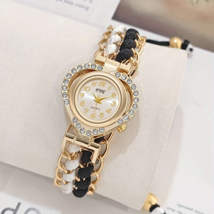 1pc Elegant Ladies' Quartz Wrist Watch with Rhinestone Embellishment Round Zinc Alloy Case and Braid