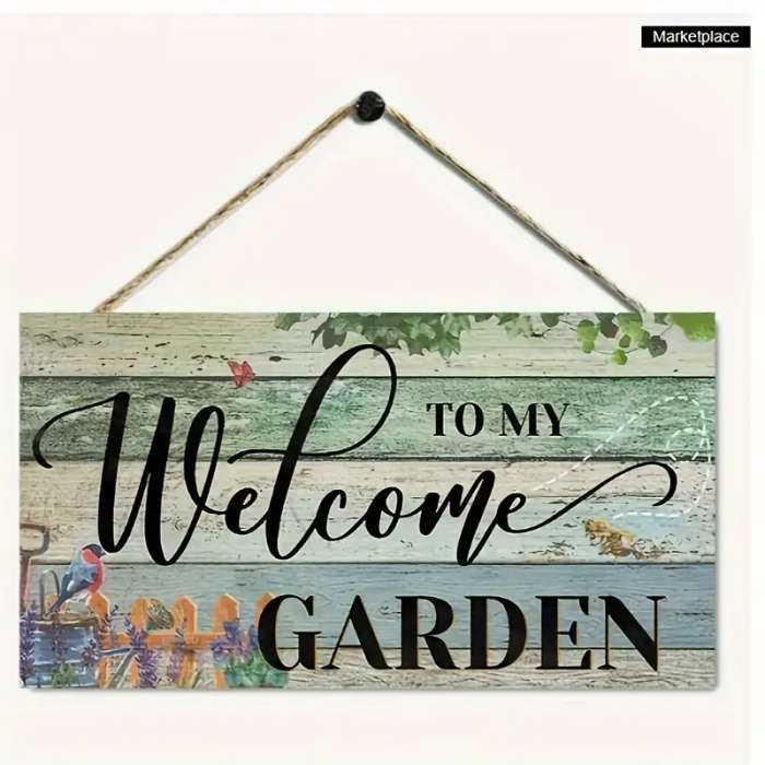1pc Contemporary Wooden Welcome Garden Sign Hanging Wall Decor Plaque for Home Patio Garden with Rus