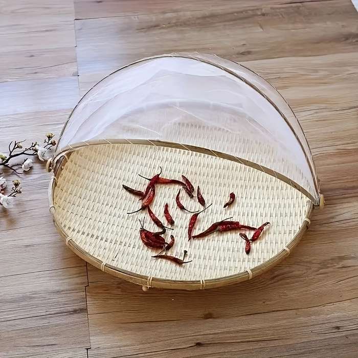 1pc Faridabio Bamboo Storage Basket Rustic Handmade Bamboo Storage Basket Porous Design Dustpr