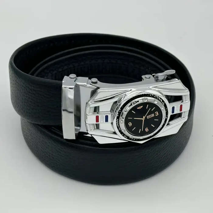 Elegant Men's Black Imitation Leather Belt With Gold Automatic Buckle