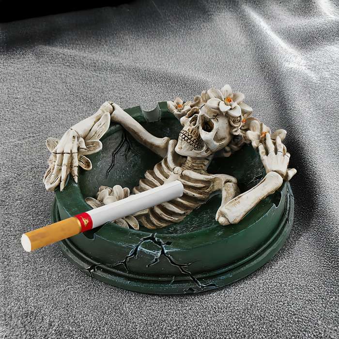 1pc New Flowering Skull Ashtray Desktop Storage Resin Crafts Desktop Decoration Home Office Des