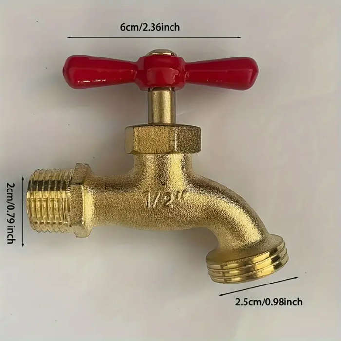 1pc Durable Brass Outdoor Faucet with Red Handle Antifreeze Easy Single-Hole Installation Thread Mod