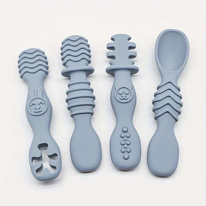 4pcs Baby Silicone Chewing Spoon Set Food Grade Silicone Spoon And Fork Set Silicone Spoon S